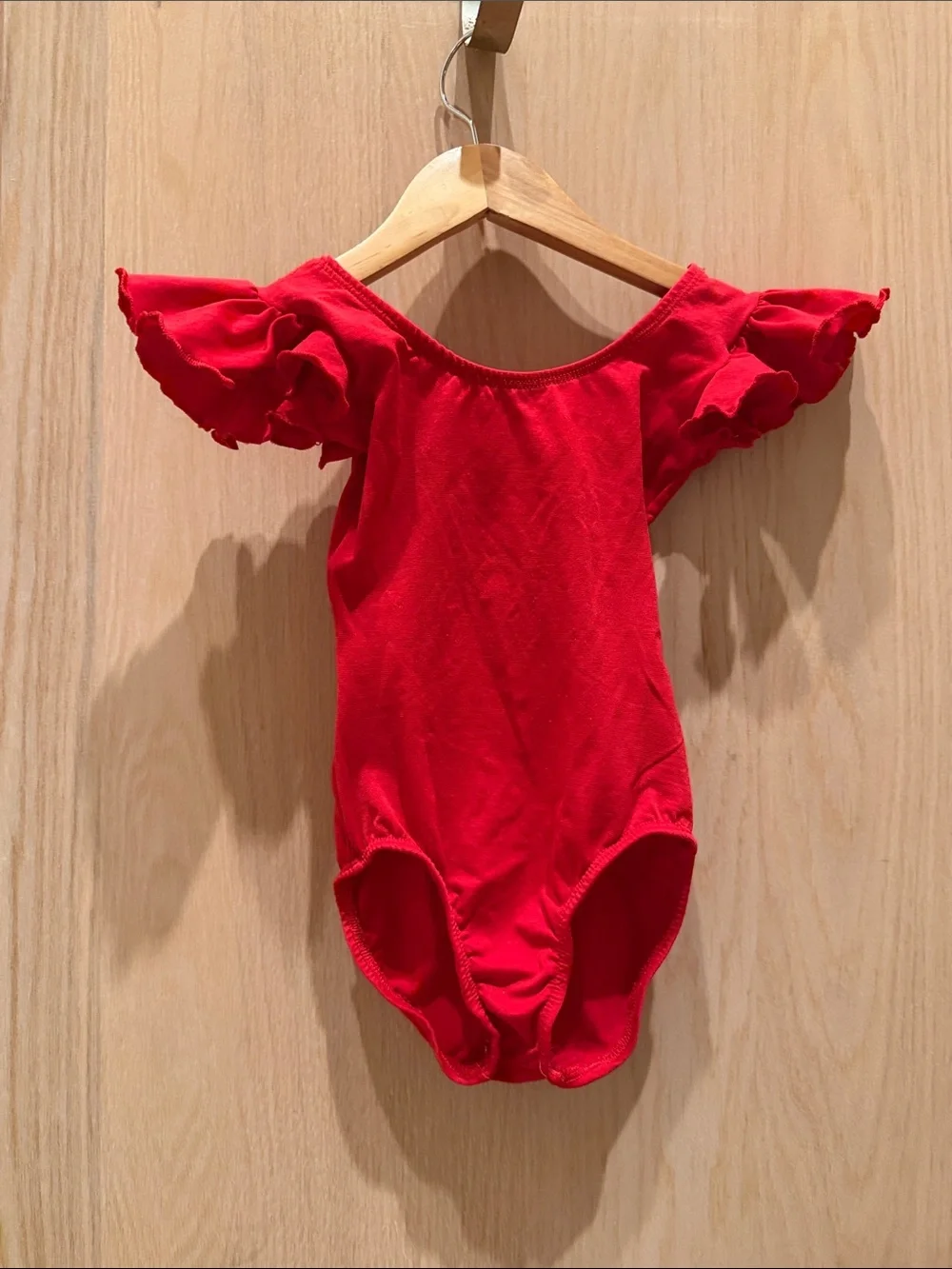 Girls Red Ruffle-Sleeve One-Piece Bodysuit